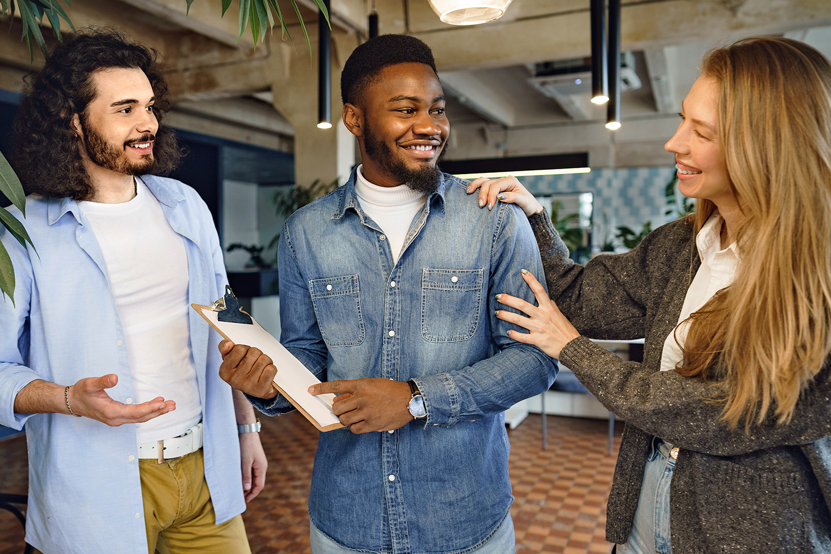 White coworkers welcome african american teammate