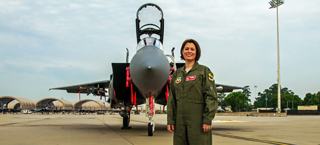 Nicole Malachowski in the front of a jet—demonstrating focus before moments of turbulence and pressure 